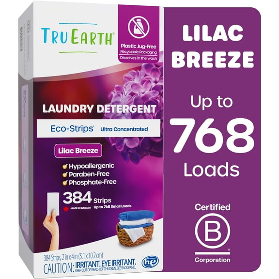 Tru Earth Eco-Strips Laundry Sheets - Lilac Breeze - Up to 768 Loads (384 Sheets) - Laundry Detergent Sheets