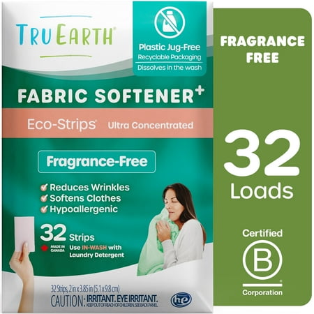 Tru Earth In-Wash Fabric Softener Sheets - Unscented / Fragrance-Free - 32 Counts - Fabric Softener Eco-Strips