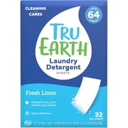 Tru Earth Compact Dry Laundry Detergent Sheets - Up to 64 Loads (32 Sheets) - Paraben-Free - Original Eco-Strip Liquidless Detergent - Fresh Linen | Packaging May Vary