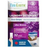 Tru Earth Compact Dry Laundry Detergent - Up to 64 Loads (32 Sheets) - Paraben-Free - Original Eco-Strip Liquidless Detergent, Travel Sheets - Lilac Breeze | Packaging May Vary