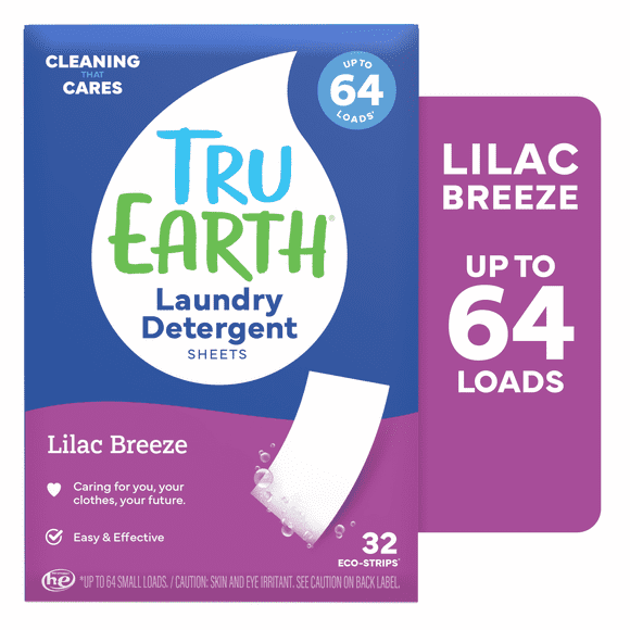 Tru Earth Laundry Detergent Sheets - Lilac Breeze Scent - Up to 64 Loads (32 Sheets) - Laundry Detergent Eco-Strips