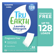 Tru Earth Laundry Detergent Sheets - Unscented / Fragrance-Free - Up to 128 Loads (64 Sheets) - Laundry Detergent Eco-Strips