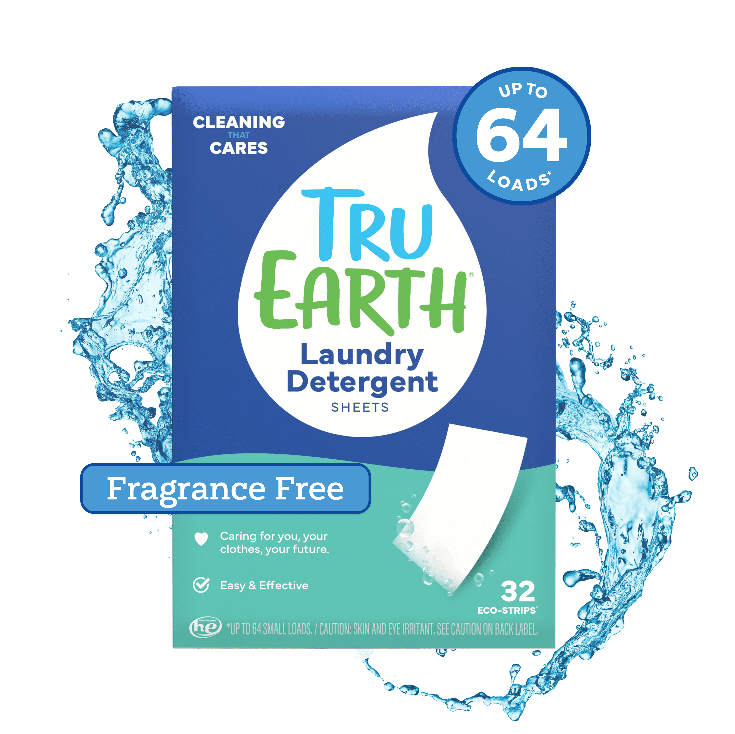 Tru Earth Laundry Detergent Sheets - Unscented / Fragrance-Free - Up to 64 Loads (32 Sheets) - Laundry Detergent Eco-Strips