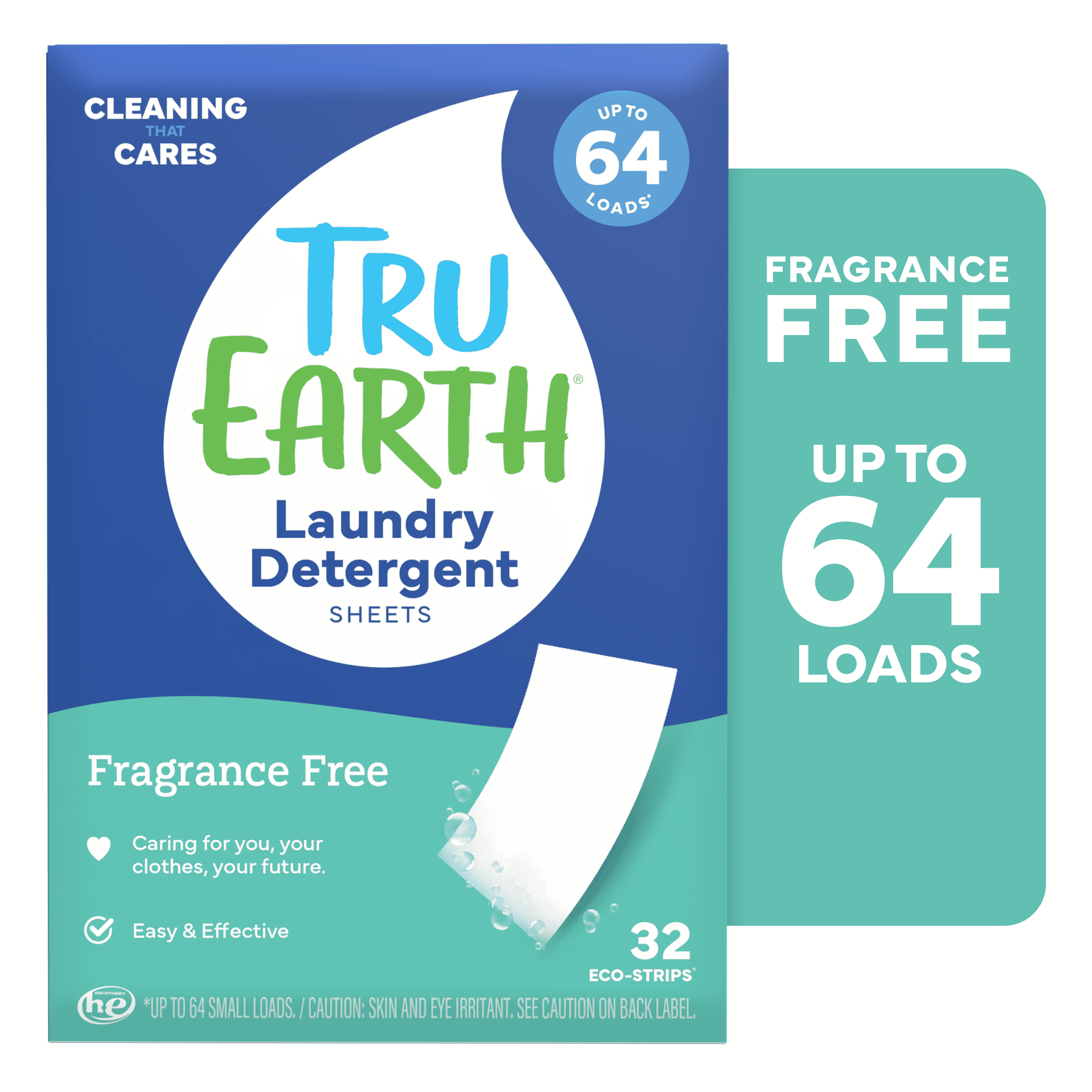 Tru Earth Laundry Detergent Sheets - Unscented / Fragrance-Free - Up to 64 Loads (32 Sheets) - Laundry Detergent Eco-Strips