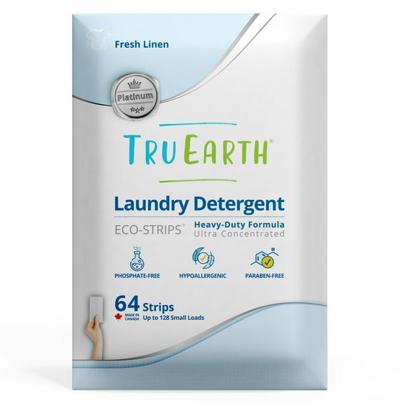 Tru Earth Platinum - Heavy Duty Laundry Detergent Sheets - Up to 128 Loads (64 Count), Fresh Linen Scent - Ultra-Concentrated Formula - Eco-Friendly Laundry Sheets