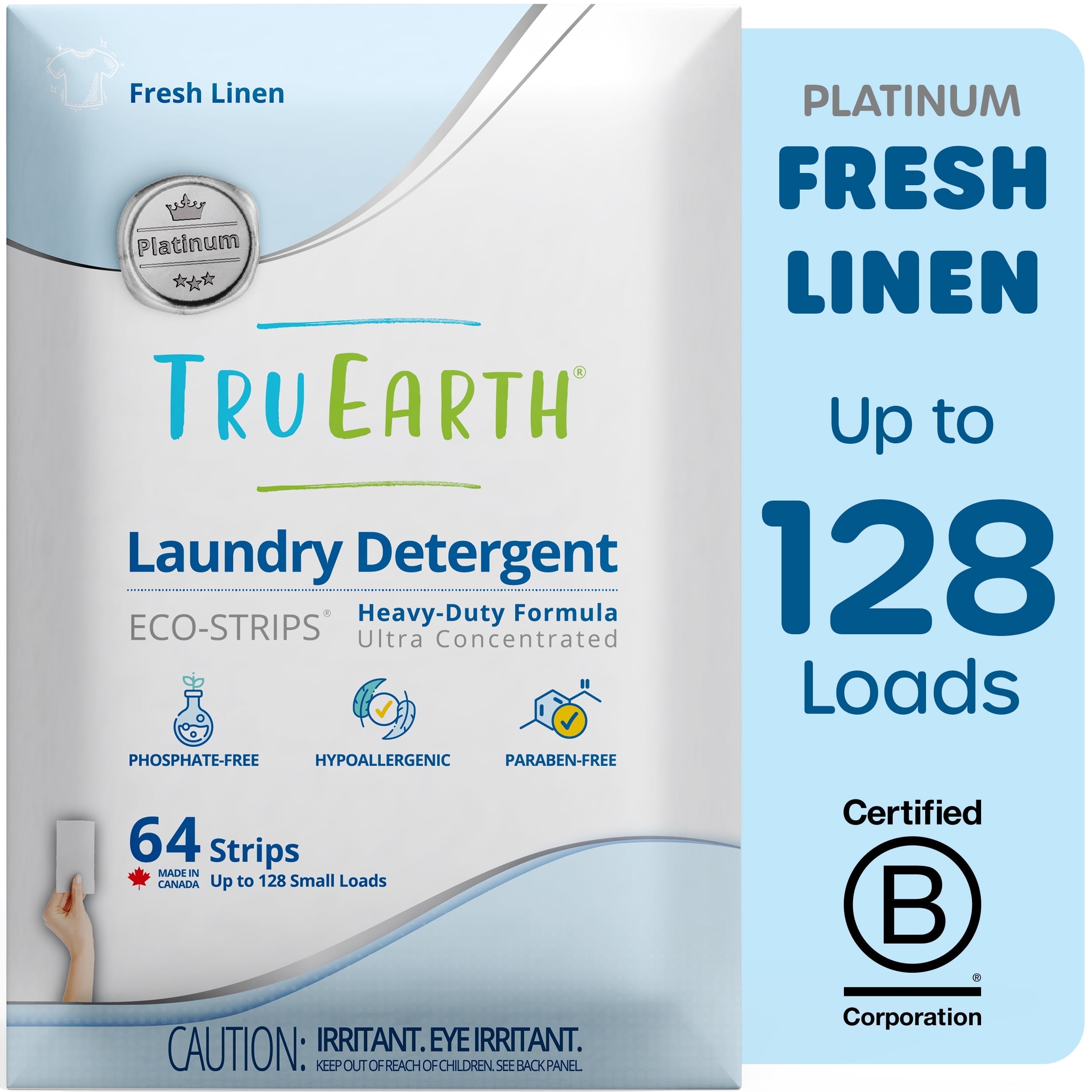 Tru Earth Platinum Laundry Detergent Sheets - Fresh Linen Scent - Up to 128 Loads (64 Sheets) - Laundry Detergent Eco-Strips