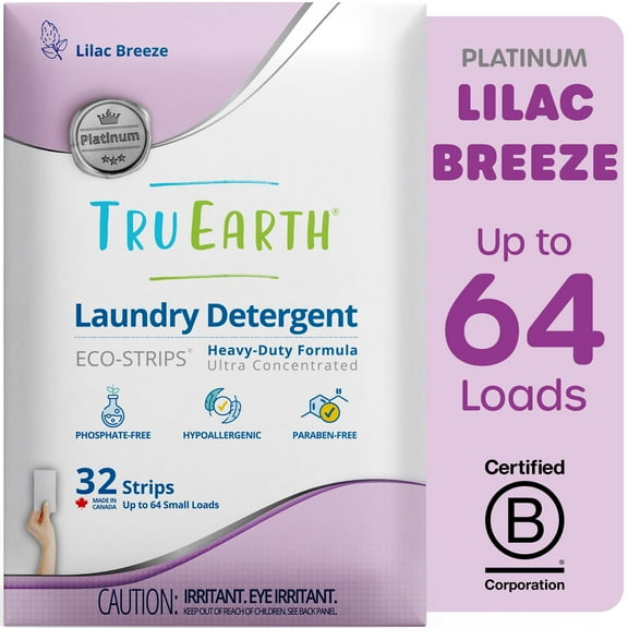 Tru Earth Platinum Laundry Detergent Sheets - Lilac Breeze Scent - Up to 64 Loads (32 Sheets) - Laundry Detergent Eco-Strips