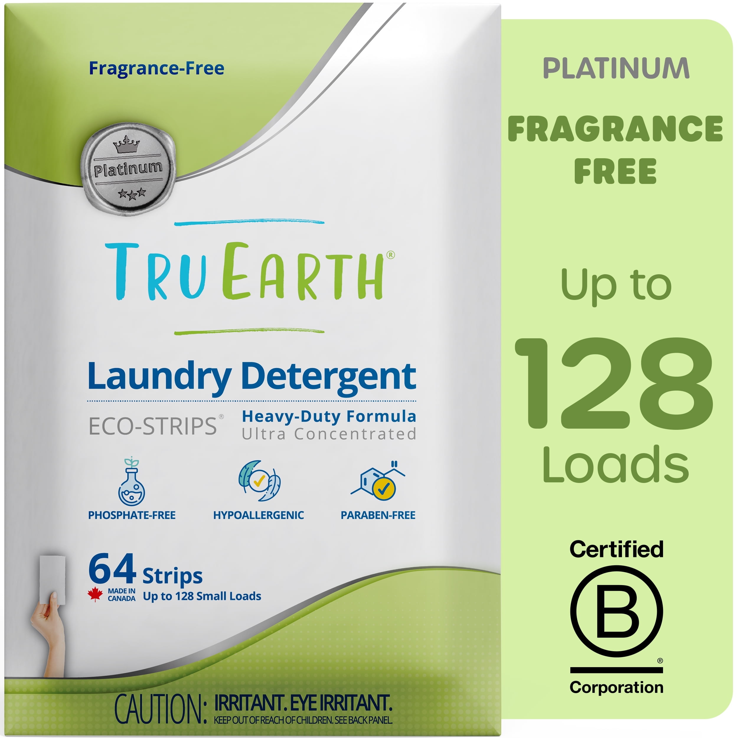 Tru Earth Platinum Laundry Detergent Sheets - Unscented / Fragrance-Free - Up to 128 Loads (64 Sheets) - Laundry Detergent Eco-Strips