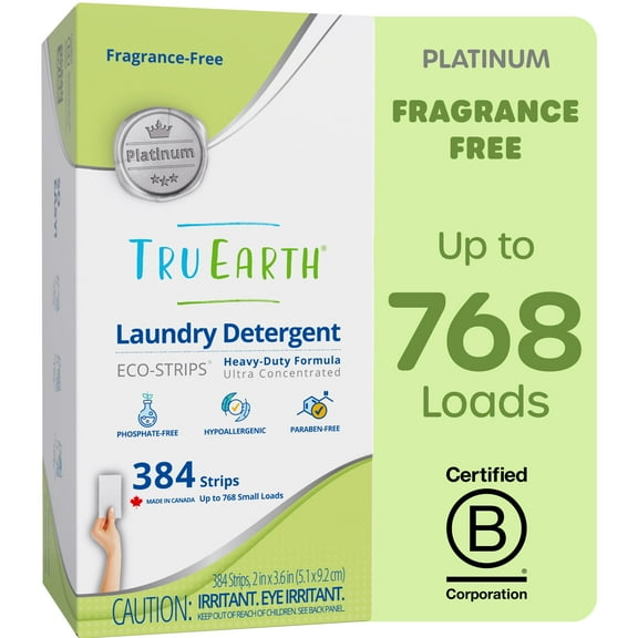 Tru Earth Platinum Laundry Detergent Sheets - Unscented / Fragrance-Free - Up to 768 Loads (384 Sheets) - Laundry Detergent Eco-Strips