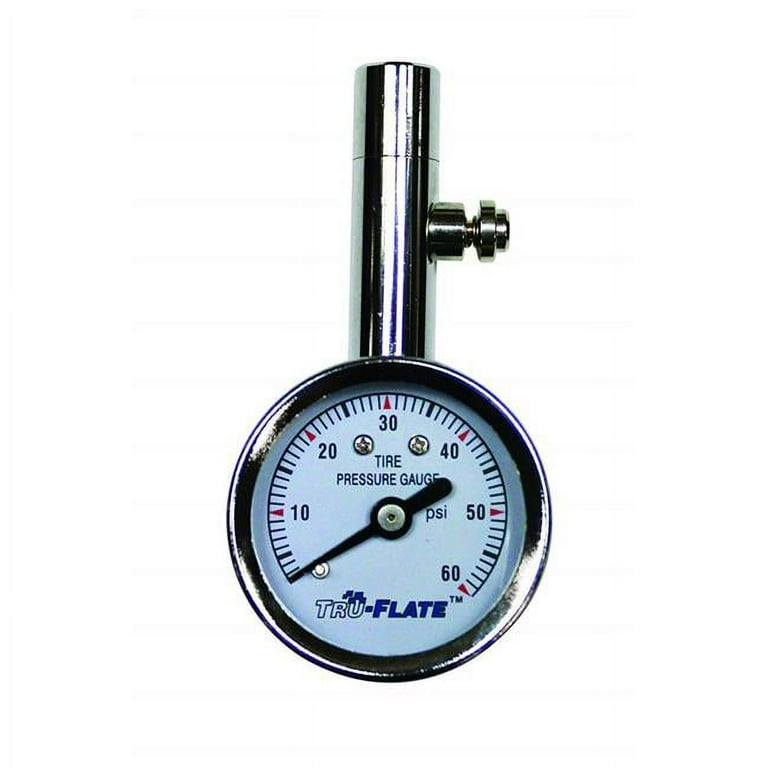 Tru Flate 17567 5 60 PSI Mini Dial Tire Gauge with Bleeder Valve Leather Pouch