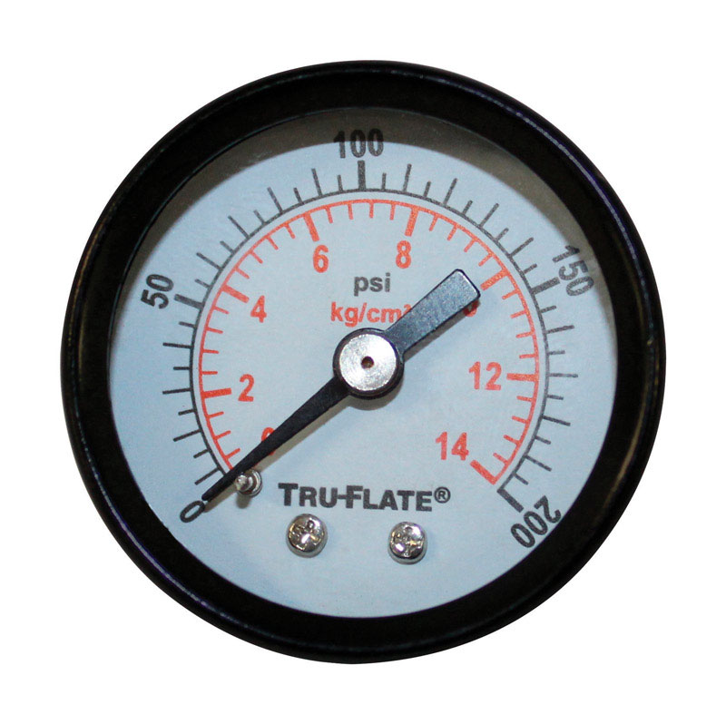 TruFlate 24801 Air Line Pressure Gauge, 1/8 in NPT, 0 200 psi