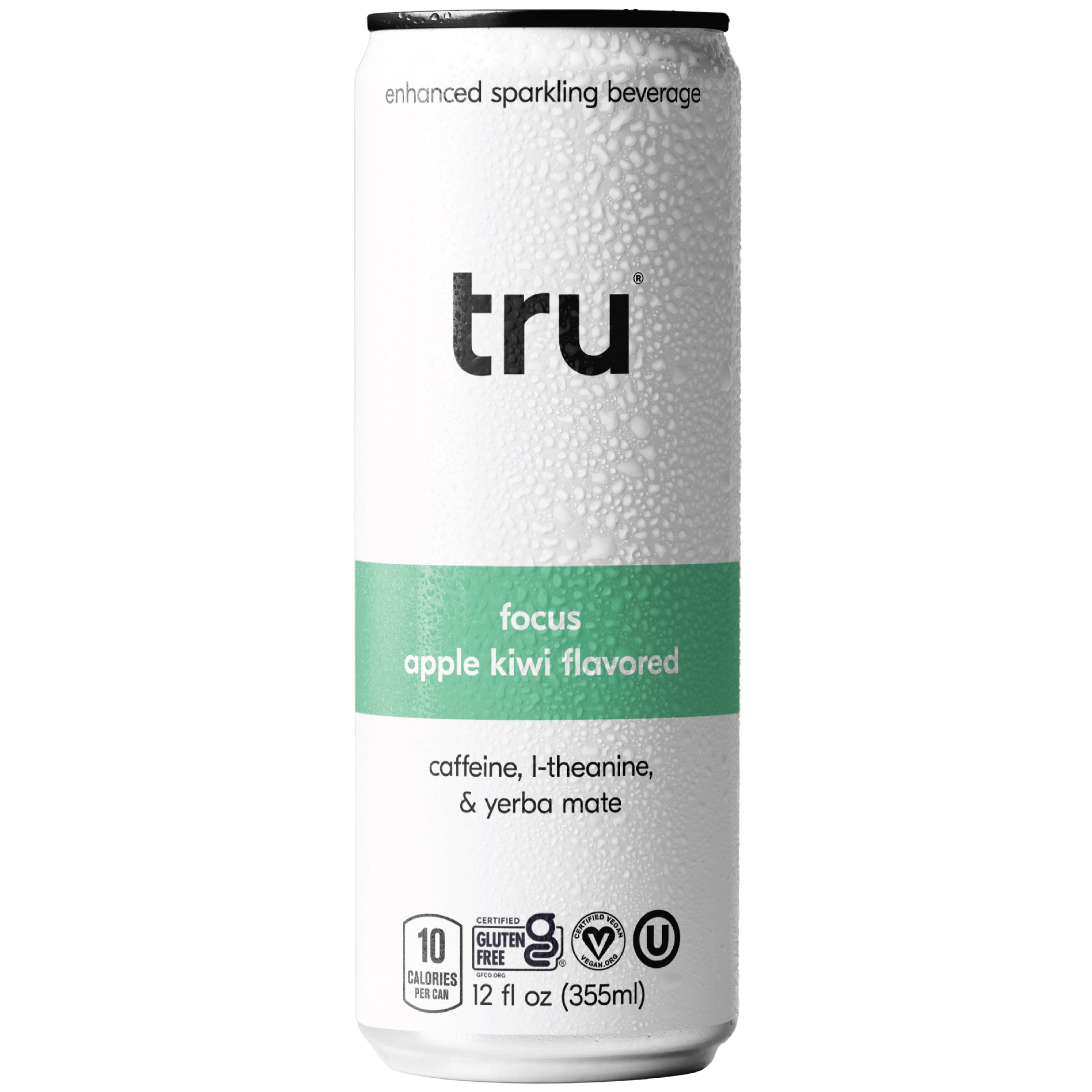 Tru Focus Seltzer, Apple Kiwi Sparkling Water Nootropic Yerba Mate