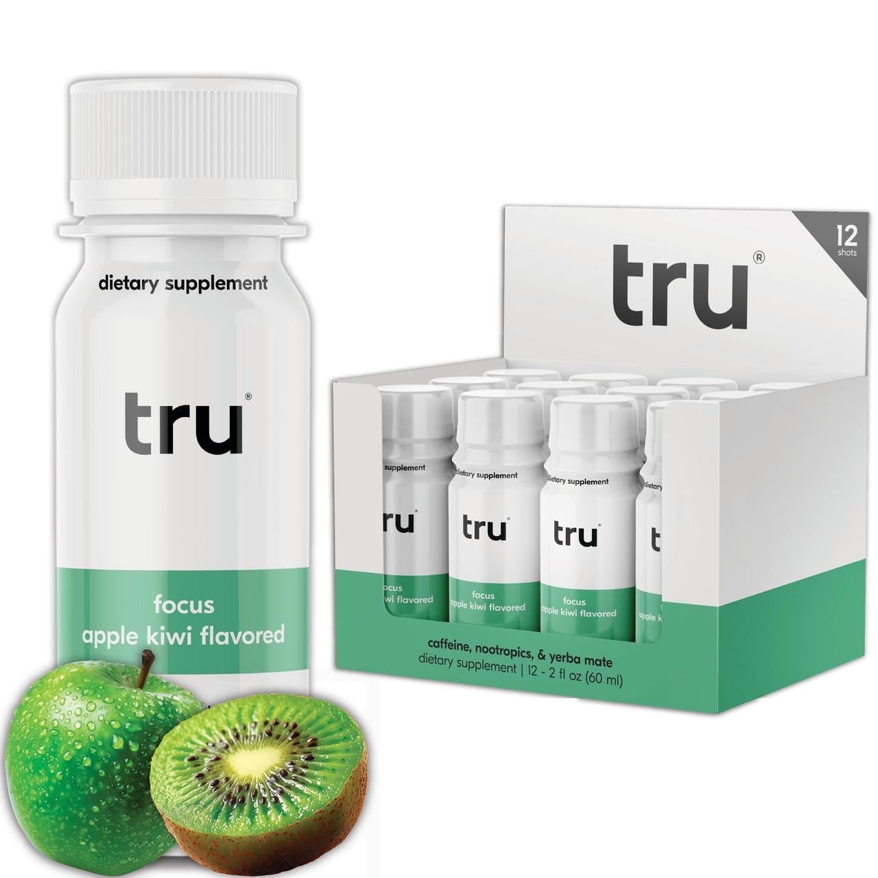 Tru Focus Wellness Shot Apple Kiwi Flavored Energy Drink 12 Pack 2 oz