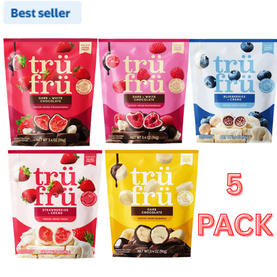Tru Fru Assorted Chocolate Covered Freeze-Dried Fruit Snacks, 5 Pack, 3.4 oz