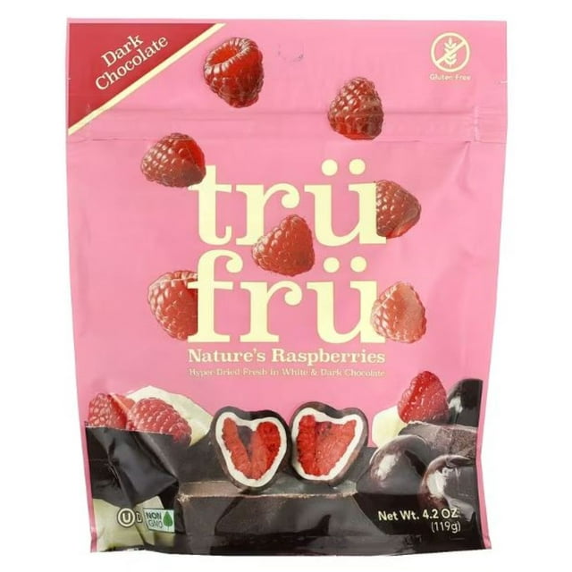 Tru Fru Dark Chocolate Dipped FreezeDried Real Raspberries, 4.2oz