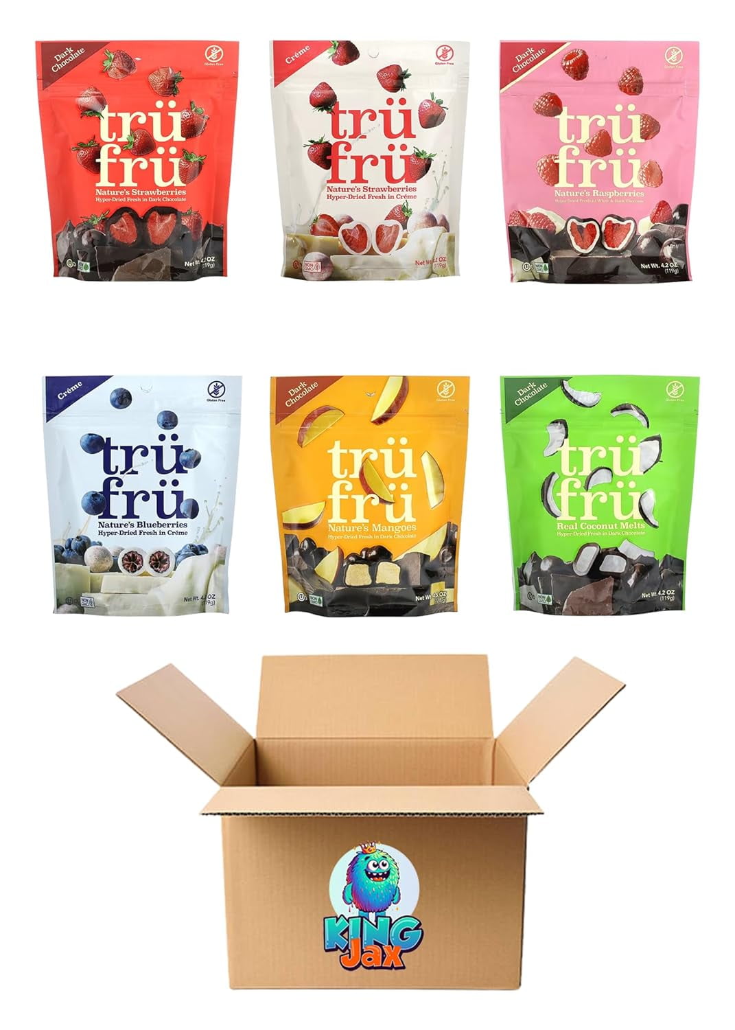 Tru Fru Freeze Dried Chocolate Covered Fruit 6 flavor Variety Pack (4