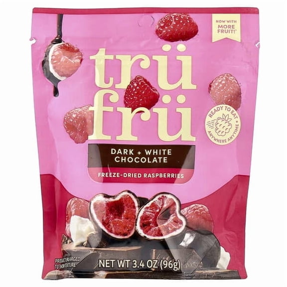Tru Fru, Freeze-Dried Raspberries, Dark + White Chocolate, 3.4 oz Pack of 4