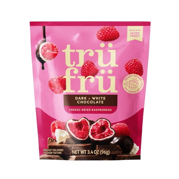 Tru Fru Hyper-Dried Raspberries Covered in Dark Chocolate Candy Bag-3.4 oz