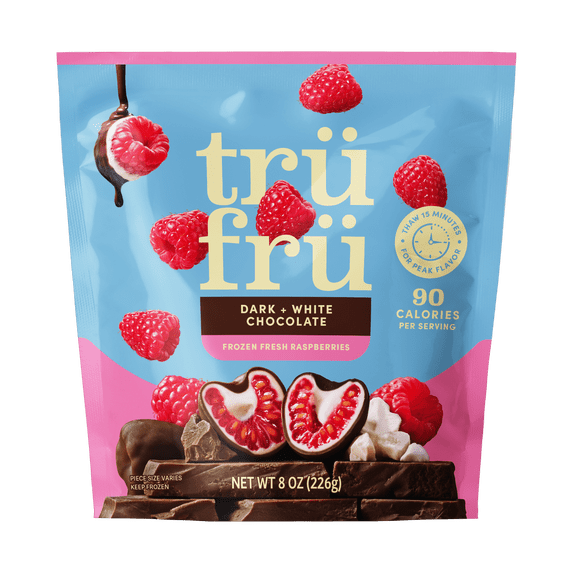 Tru Fru Frozen Raspberries in Dark & White Chocolate, 8oz