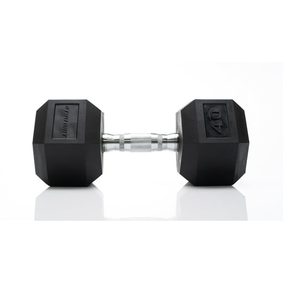 Tru Grit Fitness 40lb Black Rubber Hex Dumbbell, Single
