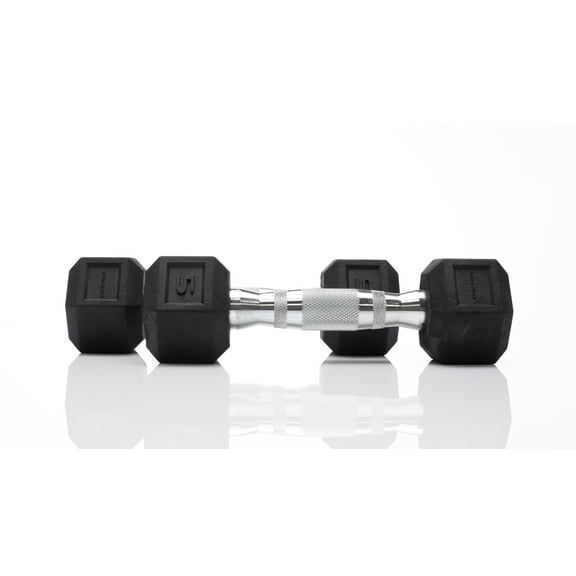 Tru Grit Fitness 5lb Black Rubber Hex Dumbbell, Pair