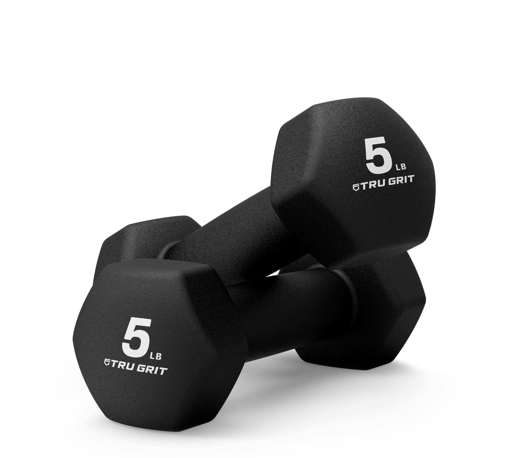 Tru Grit Fitness Set Of 2 Neoprene Black Hex Dumbbell 5 lb Hand Weights