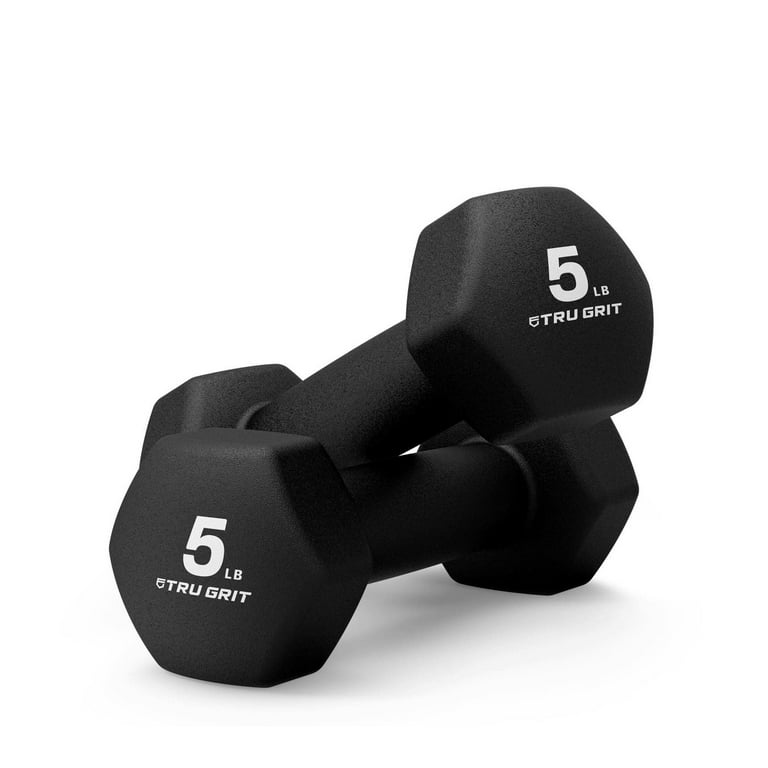 Tru Grit Fitness Set Of 2 Neoprene Black Hex Dumbbell 5 lb Hand