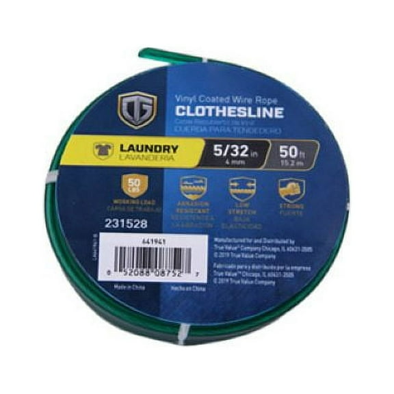 Tru-Guard 641941 5/32" x 50' ft Roll of Green PVC Coated Clothesline Wire - Quantity of 18