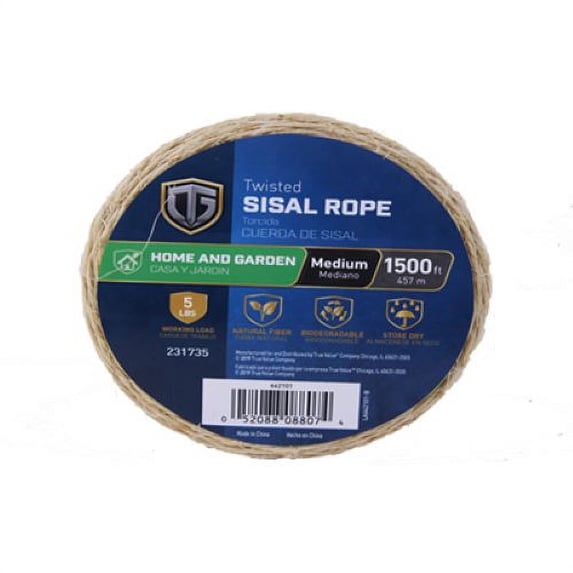 Tru-Guard 642101 1-Ply x 1500' Roll Of Natural Fiber Twisted Home & Garden Sisal Twine - Quantity of 4