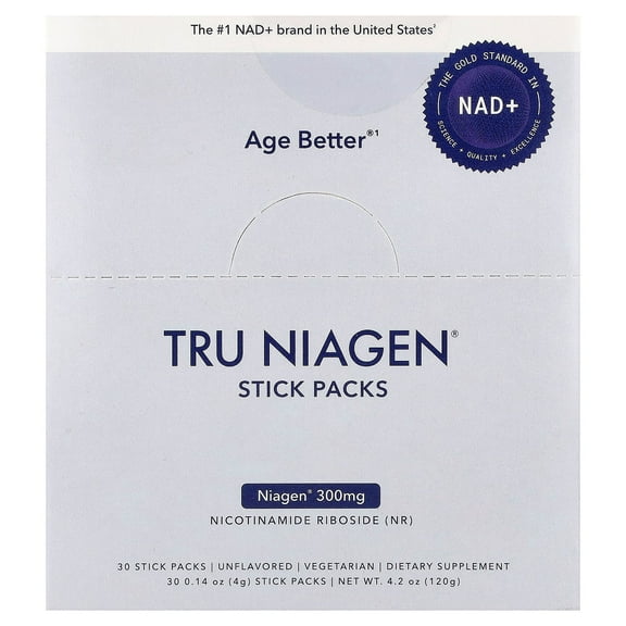 Tru Niagen Increases NAD+, Nicotinamide Riboside, Unflavored, 30 Packets, 0.14 oz (4 g) Each