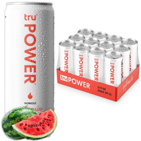 Tru Power Seltzer, Watermelon Sparkling Water Pre Workout Drink, 12 oz (12 Pack)