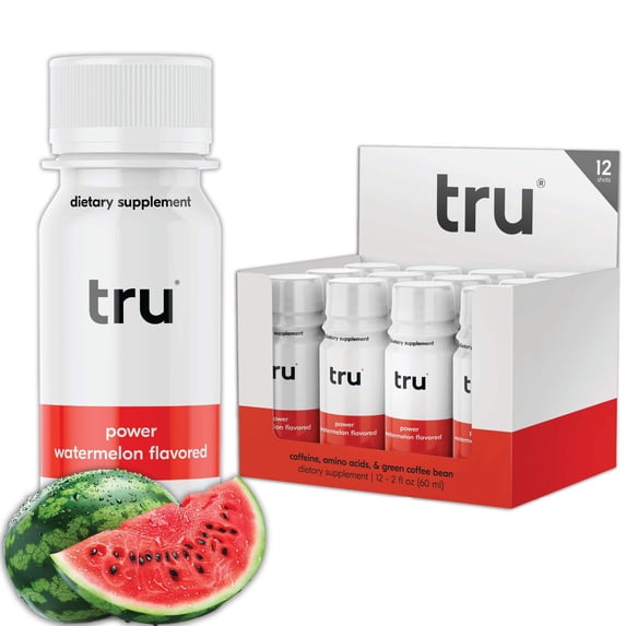 Tru Power Shot, Watermelon Extra Strength Pre Workout Clean Energy Shots, 2 oz (Pack of 12)