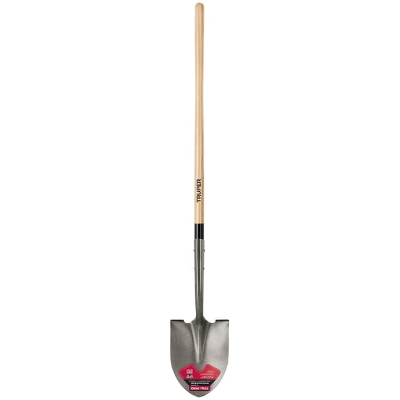 Tru Pro Round-Point Shovel with Extended Socket, -Inch Wood Handle with Turned Steps, Heavy-Duty Digging and Landscaping Shovel (Model -RBA / 31207)
