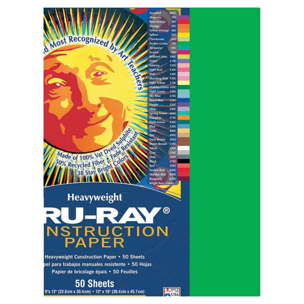 Tru-Ray 054924 Sulphite Acid-Free Non-Toxic Construction Paper, Green, Pack 50