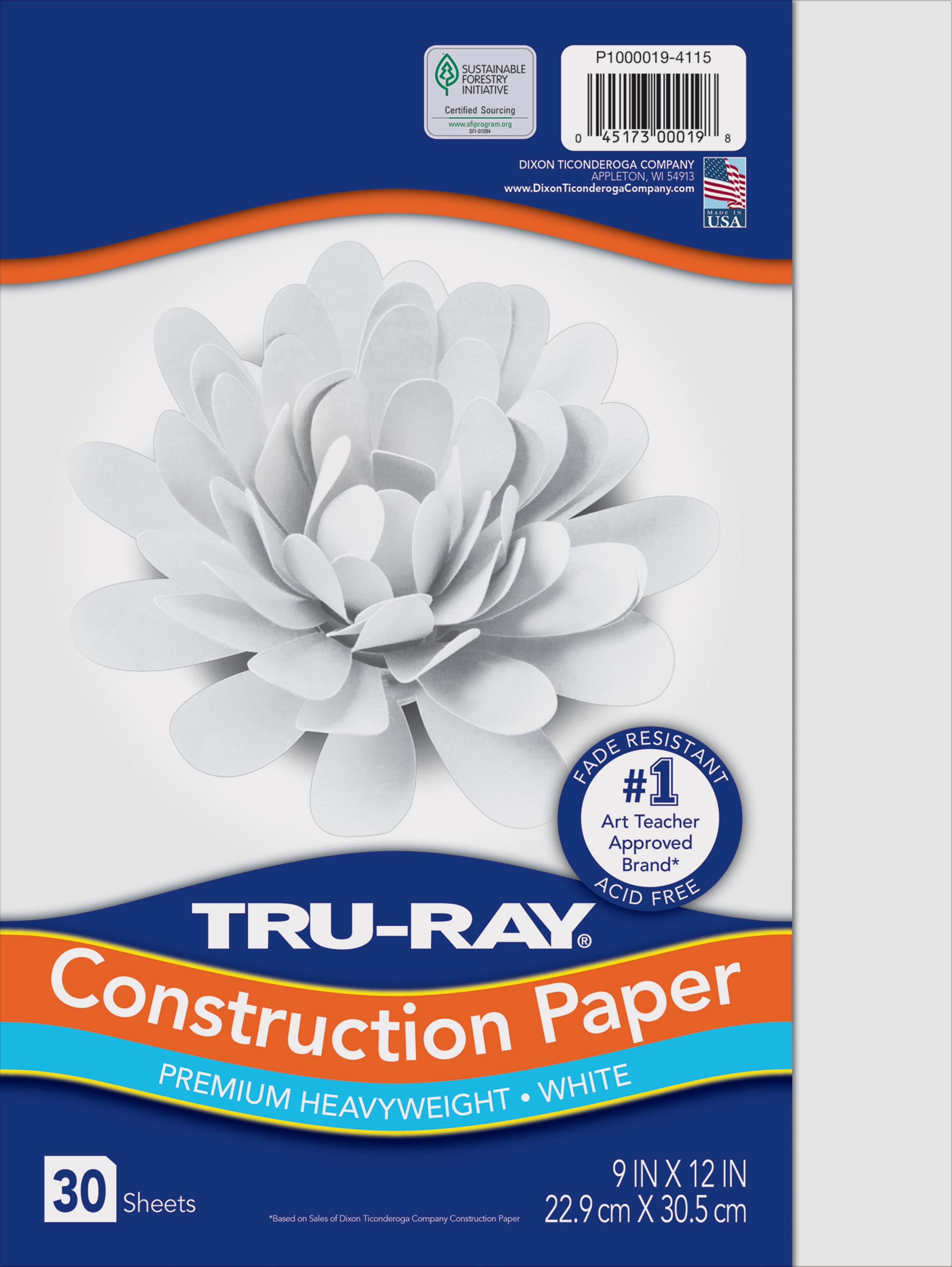 Tru-Ray 9 in x 12 in Construction Paper, White, 30 Sheets 