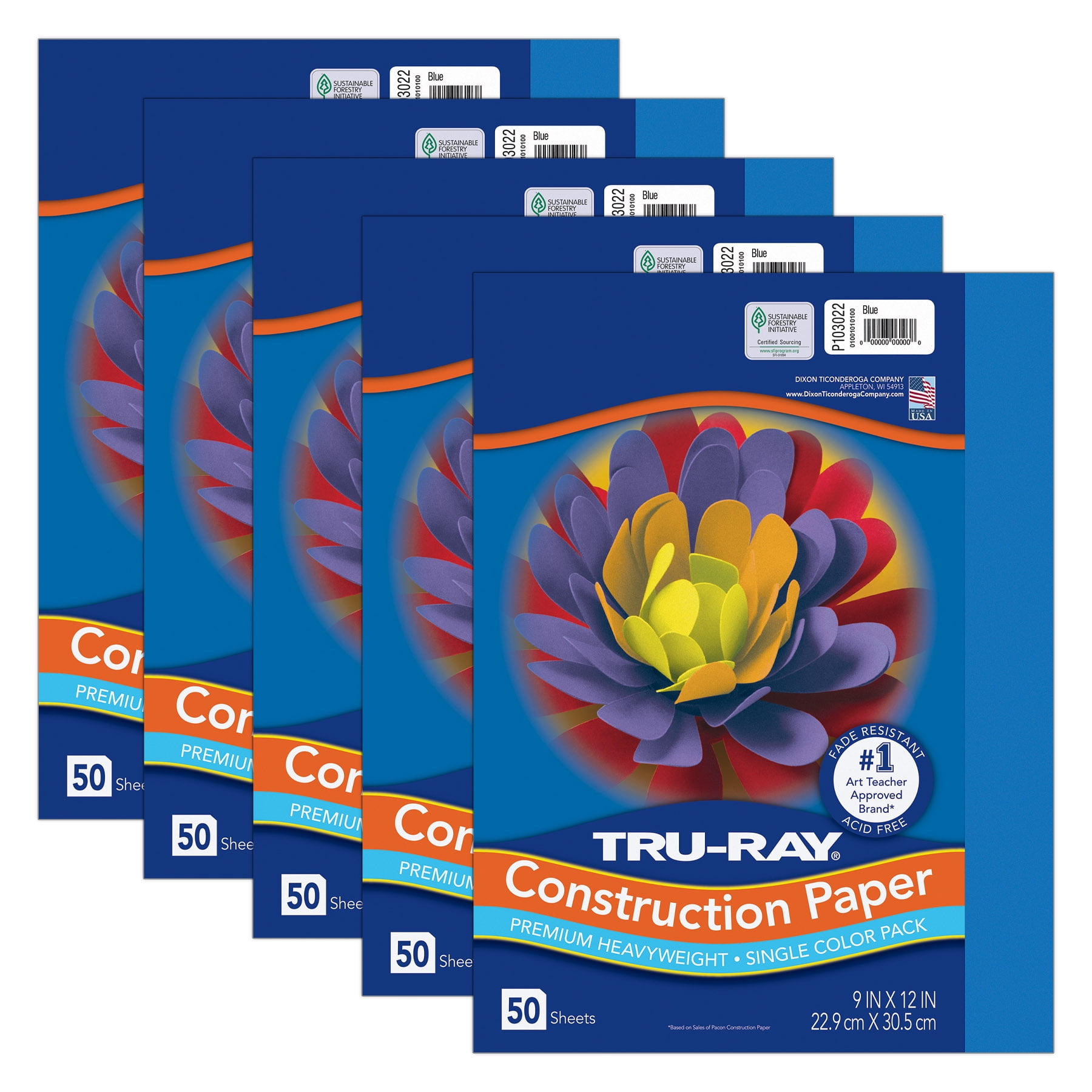 Tru-Ray Construction Paper, Heavyweight, Blue, 9" x 12", 50 Sheets Per Pack, 5 Packs