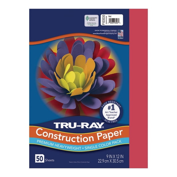 Tru-Ray 9" x 12" Tru-Ray® Heavyweight Construction Paper - Red - 50 Packs