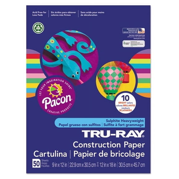 "Tru-Ray Construction Paper, 76 lb Text Weight, 9 x 12, Assorted Bright Colors, 50/Pack | Bundle of 10 Packs"