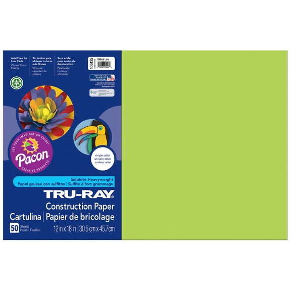 Tru-Ray Construction Paper, 76lb, 12 X 18, Brilliant Lime, 50/pack | Bundle of 5 Packs