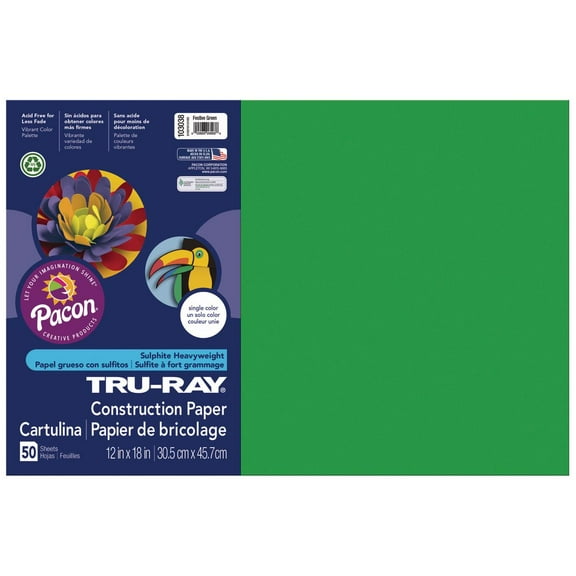 Tru-Ray Construction Paper, 76lb, 12 X 18, Festive Green, 50/pack | Bundle of 5