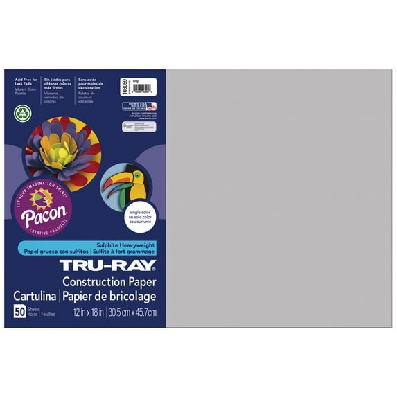 Tru-Ray Construction Paper, 76lb, 12 X 18, Gray, 50/pack | Bundle of 5