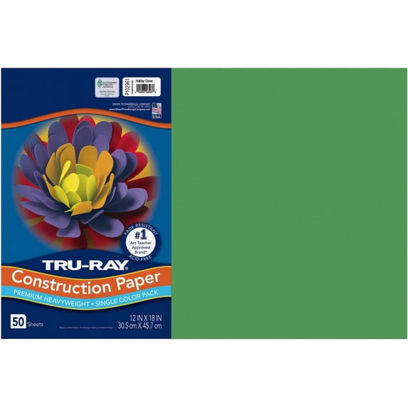 Tru-Ray Construction Paper, 76lb, 12 X 18, Holiday Green, 50/pack | Bundle of 5 Packs