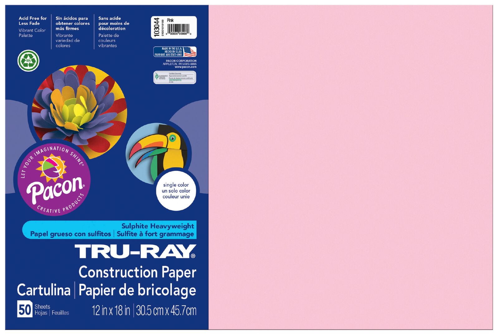Tru-Ray Construction Paper, 76lb, 12 X 18, Pink, 50/pack | Bundle of 5