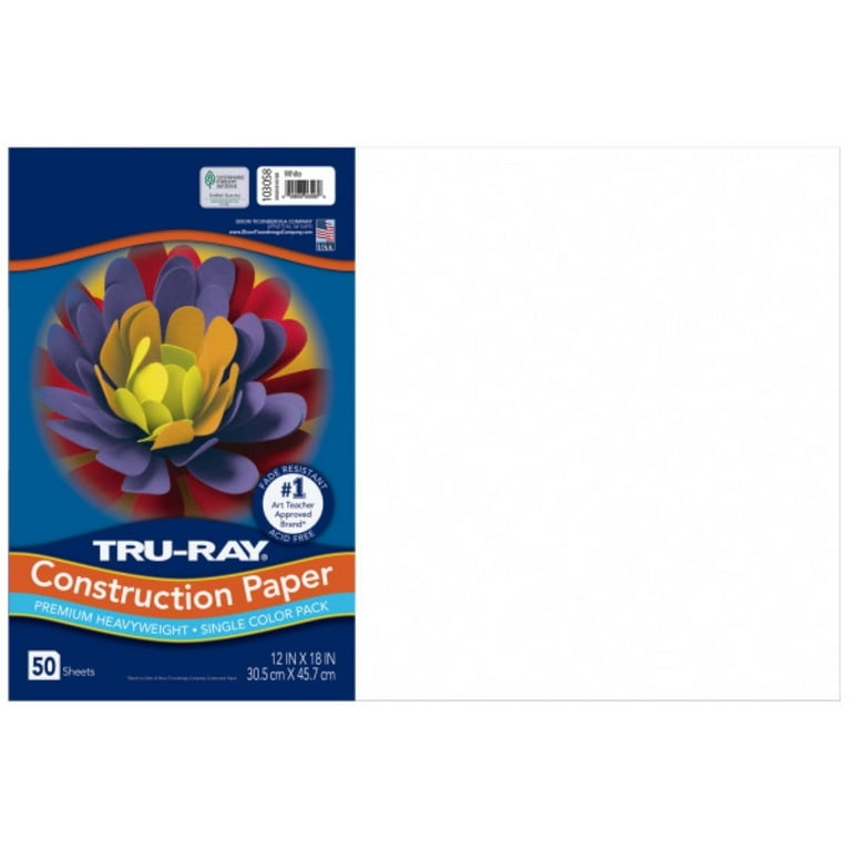 Tru-Ray Construction Paper, 76 lb Text Weight, 12 x 18, White, 50/Pack Tru-Ray Construction Paper, 76 lb Text Weight, 12 x 18, White, 50/Pack