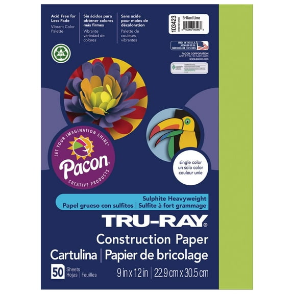 "Tru-Ray Construction Paper, 76lb, 9 X 12, Brilliant Lime, 50/pack | Bundle of 5 Packs"