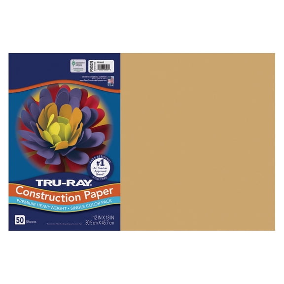 Tru-Ray Construction Paper, Heavyweight, Almond, 12" x 18", 50 Sheets