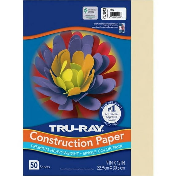 Tru-Ray Construction Paper - Art Project, Craft Project - 9"Width x 12"Length - 76 lb Basis Weight - 50 / Pack - Ivory - Fiber, Sulphite | Bundle of 10 Packs