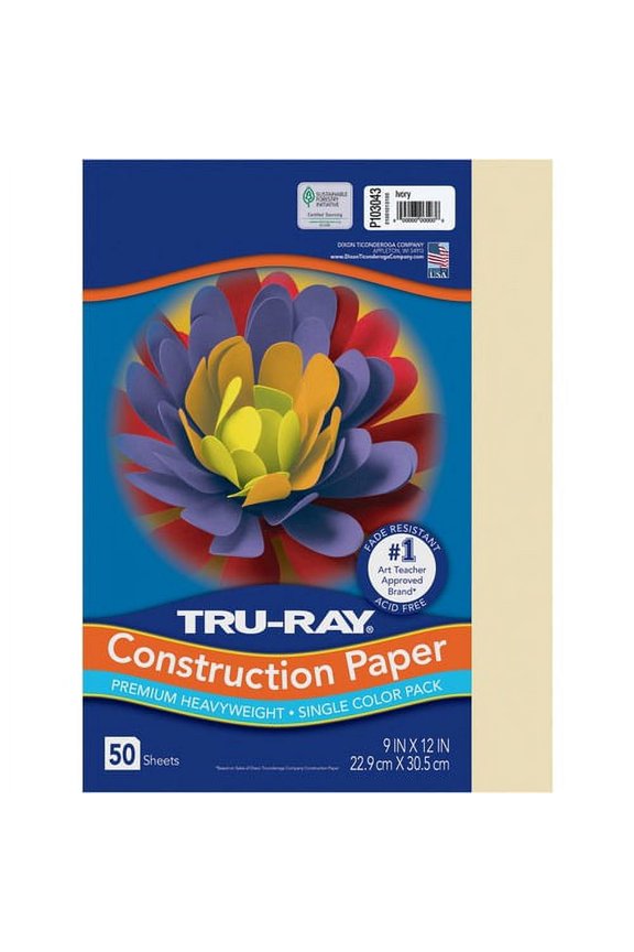 Construction Paper - Art Project, Craft Project - 9"Width x 12"Length - 76 lb Basis Weight - 50 / Pack - Ivory - Fiber, Sulphite | Bundle of 2 Packs