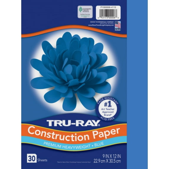 Tru-Ray Construction Paper, Blue, 9'' x 12'', 30 Sheets