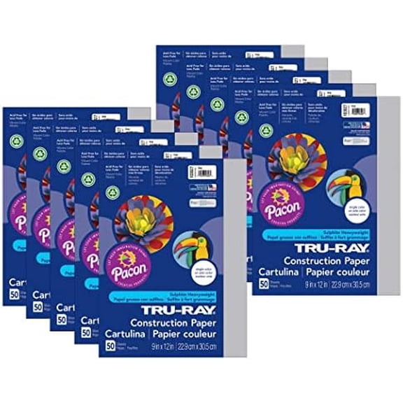 Tru-Ray Construction Paper, Gray, 9" x 12", 50 Sheets Per Pack, 10 Packs$$Art & Craft